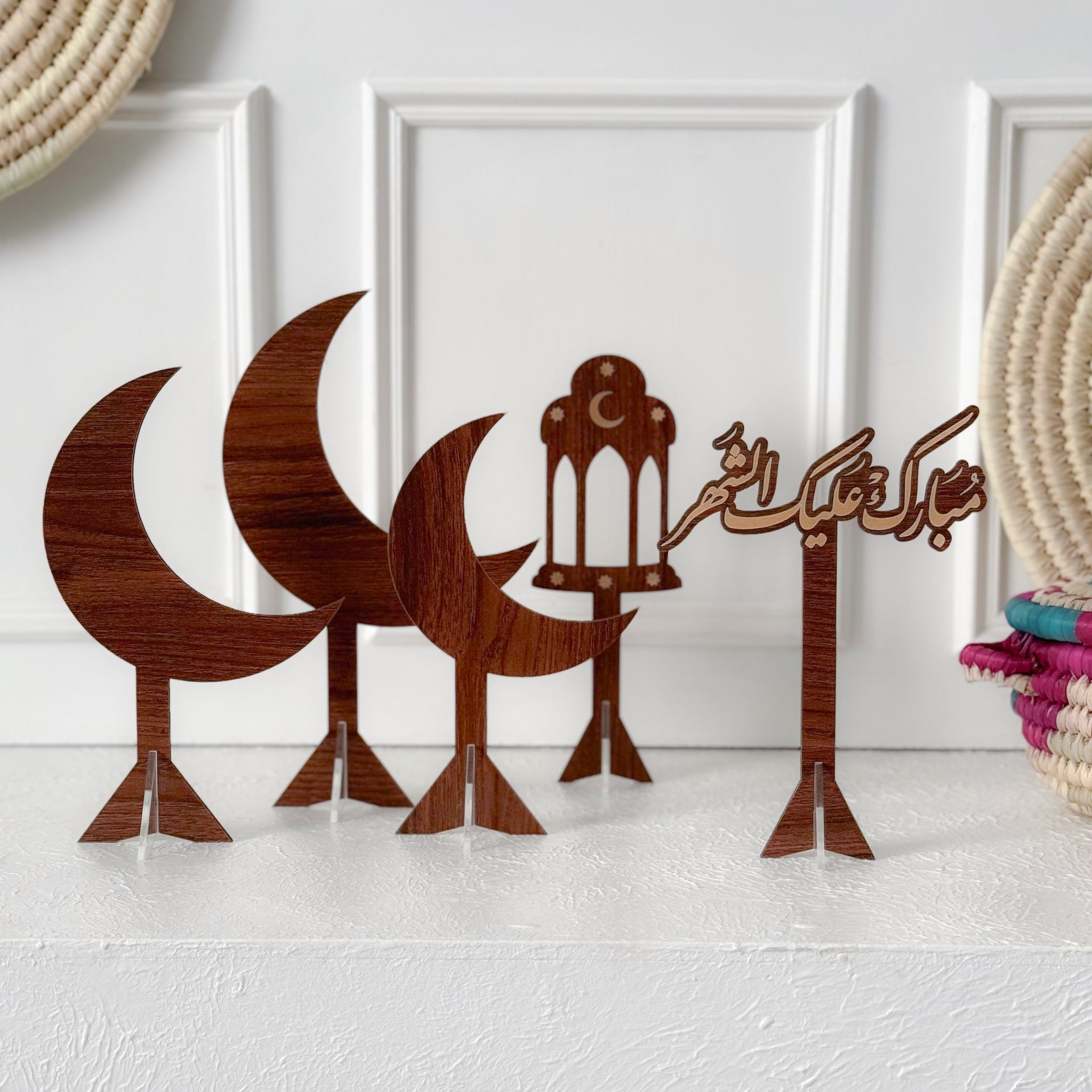 Happy New Month Phrase + 4 Ramadan Decorations Brown