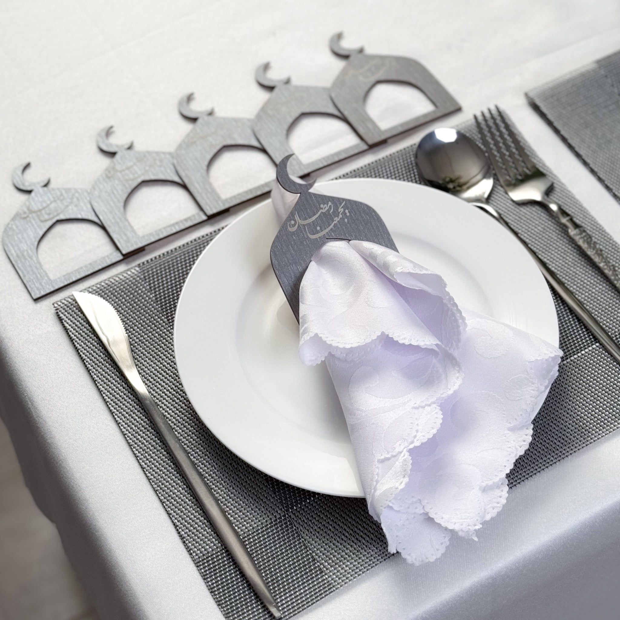 6 gray tissue and placemat holders