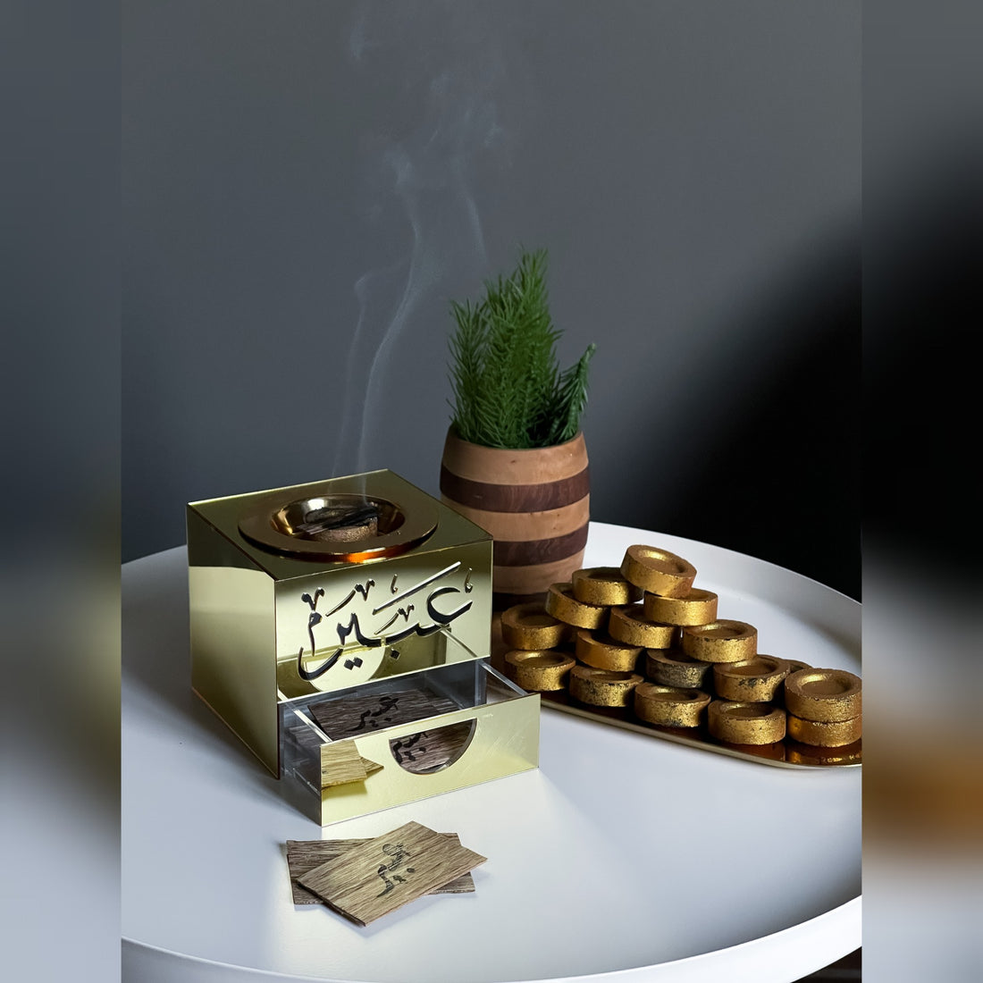 Golden Oud Incense Burner and Chips